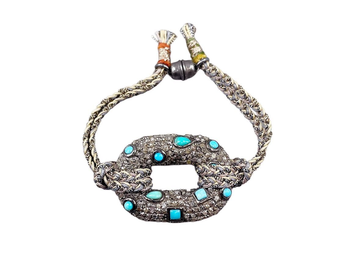 SS Turquoise Link Bracelet with Diamonds