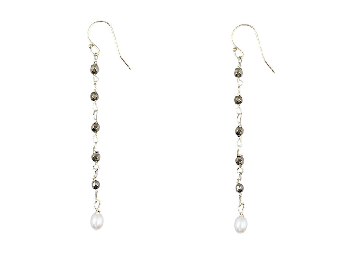 Pyrite and Pearl Drop Earrings