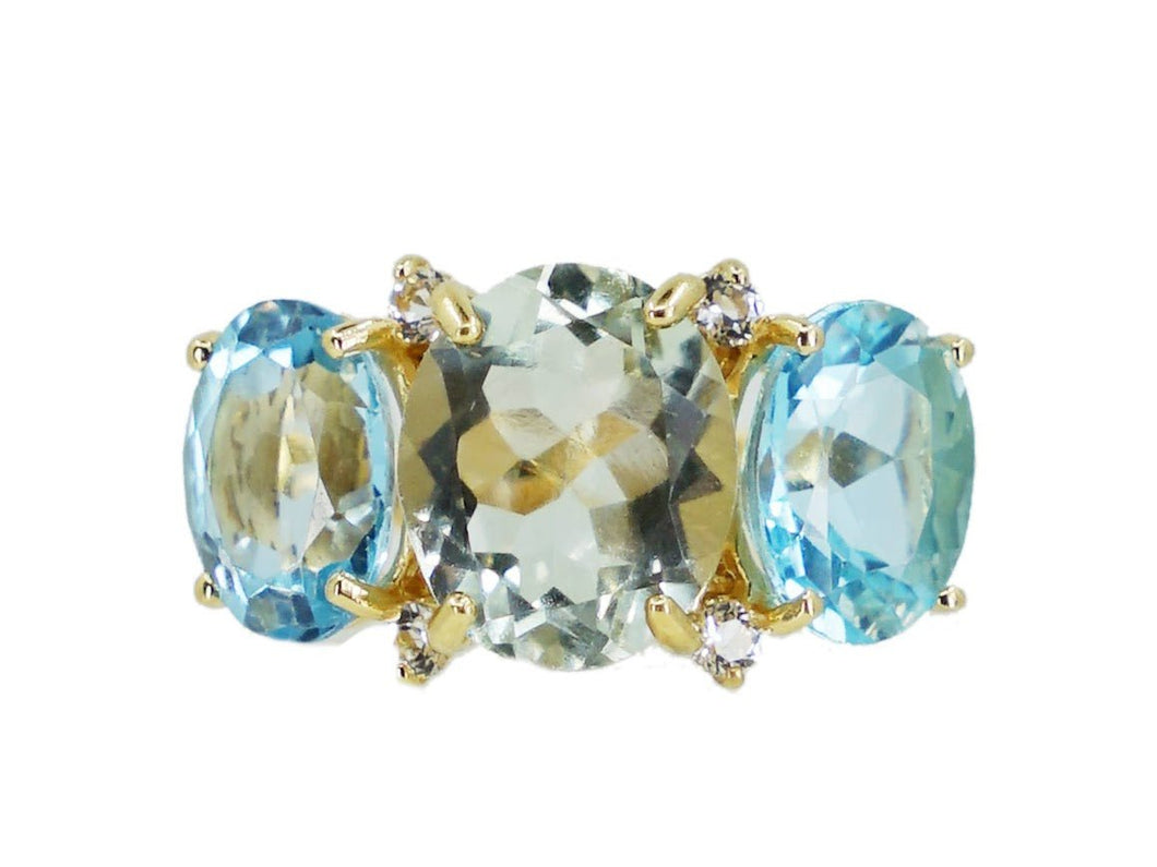 Oval Ring with Green Amethyst and Blue Topaz