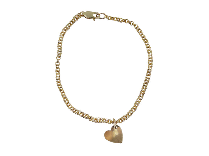 Gold Double Cable Chain Bracelet with Heart Charm