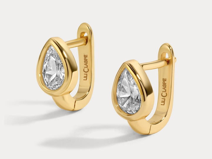 Gold Pear-Shaped CZ Stuggie Earrings