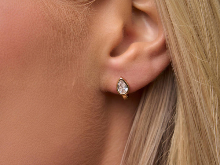 Gold Pear-Shaped CZ Stuggie Earrings