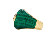 Load image into Gallery viewer, 9k Ridged Malachite Ring with White Topaz
