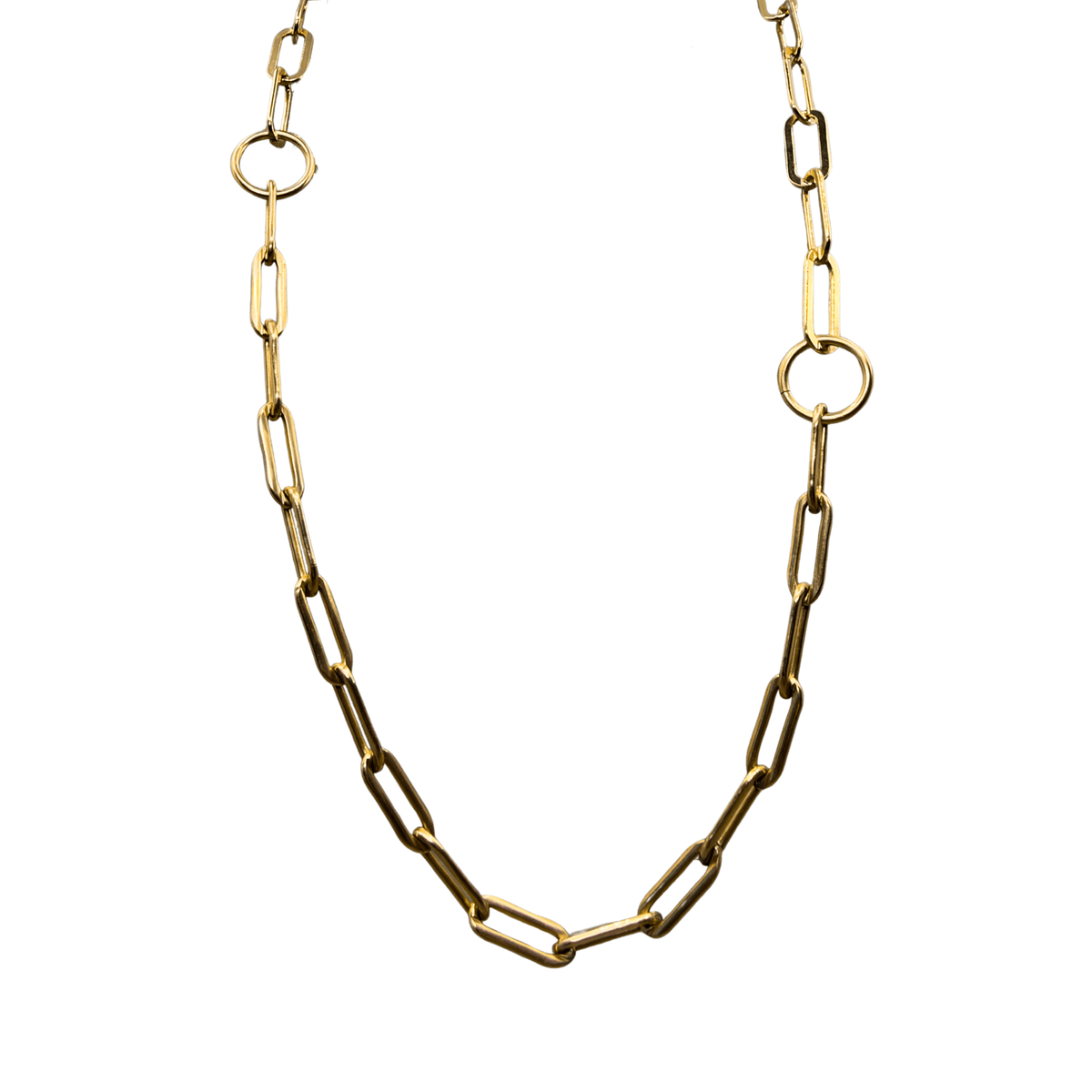 Gold Mixed Chain Necklace with Oversized Rings