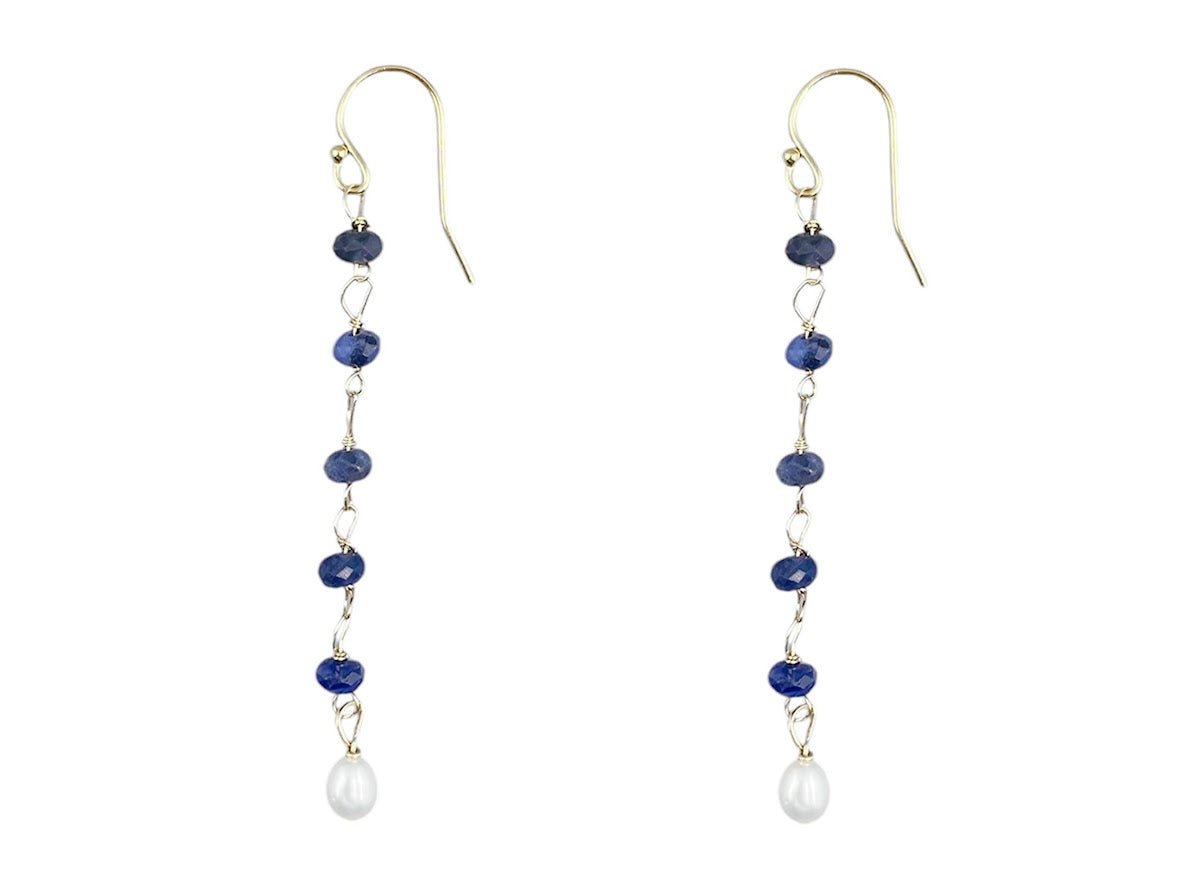 Blue Sodalite and Pearl Drop Earrings