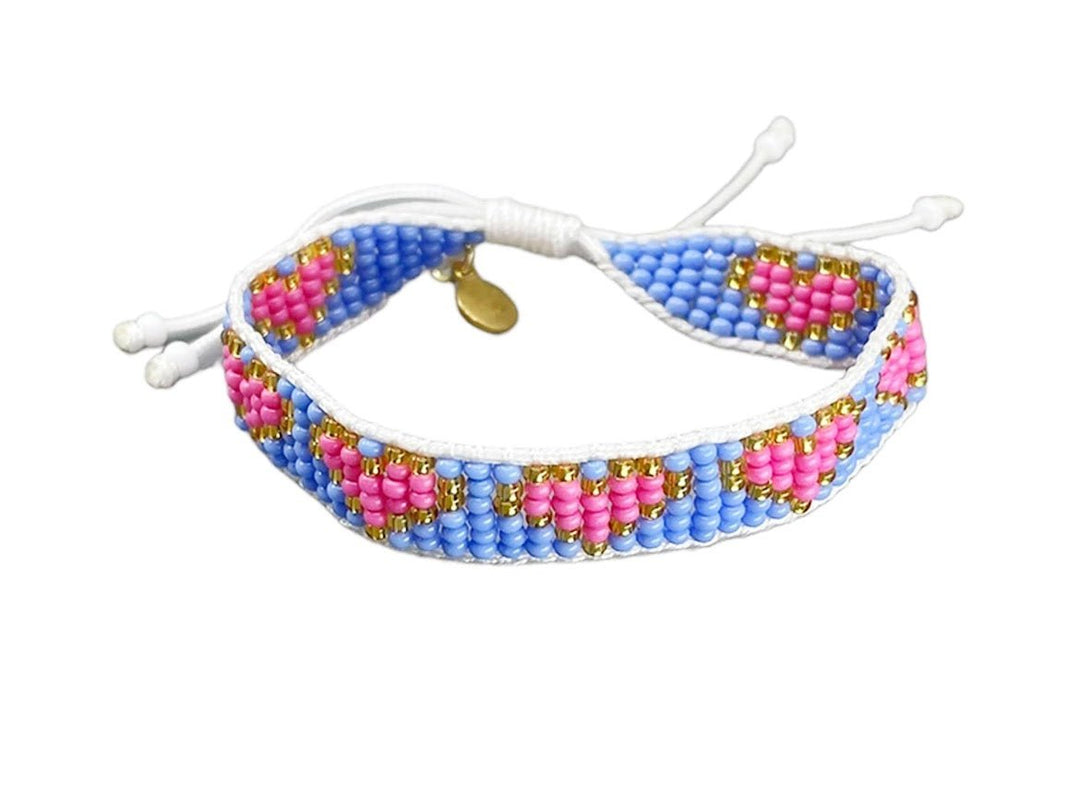 Blue, Pink, and Gold Beaded Heart Bracelet