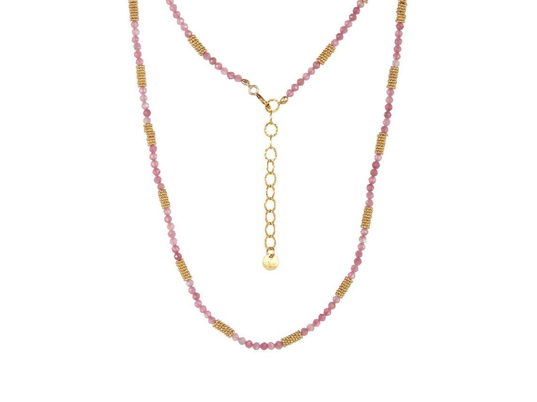 Pink Tourmaline and Gold Disc Choker