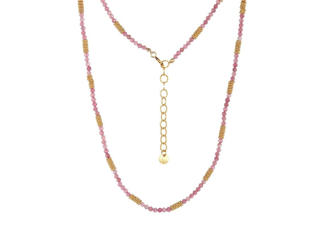 Pink Tourmaline and Gold Disc Choker