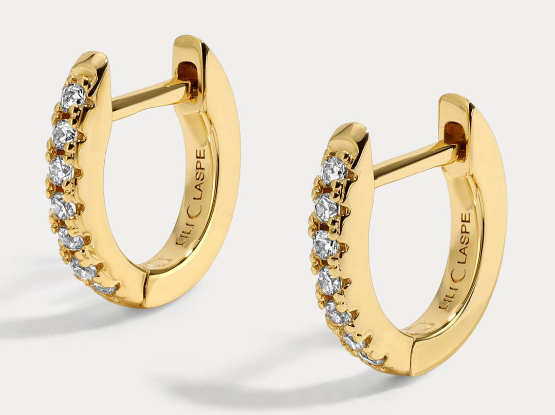 Gold Single Row Huggie Hoops with CZs