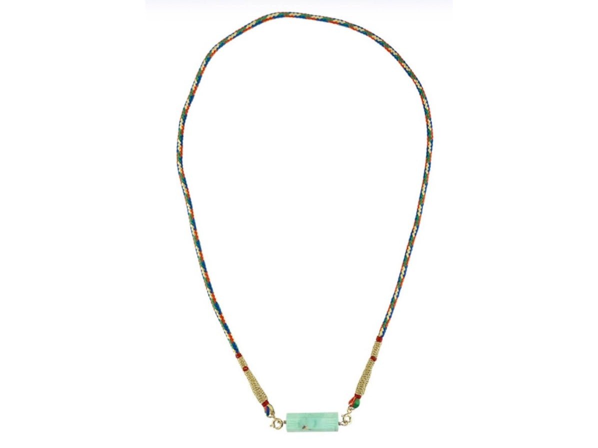Woven Necklace with Turquoise Roller