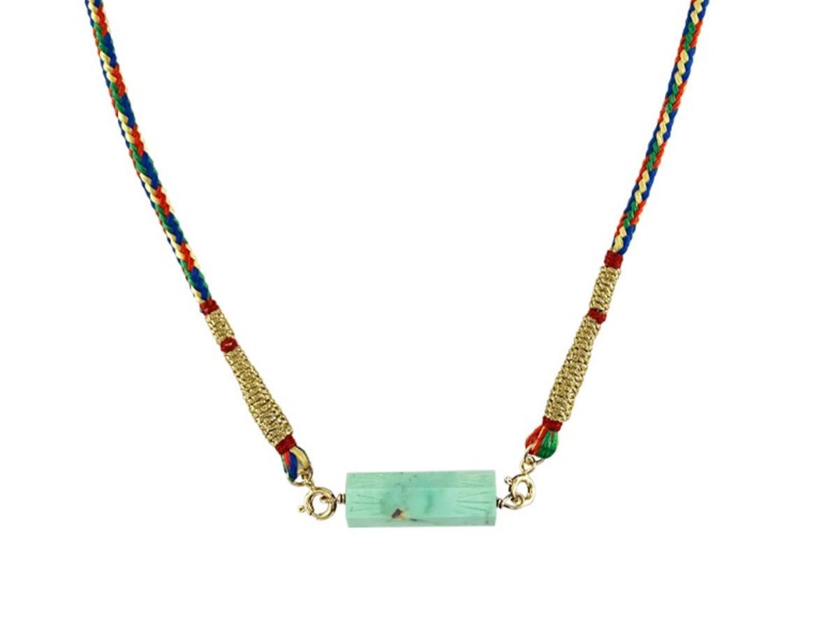 Woven Necklace with Turquoise Roller