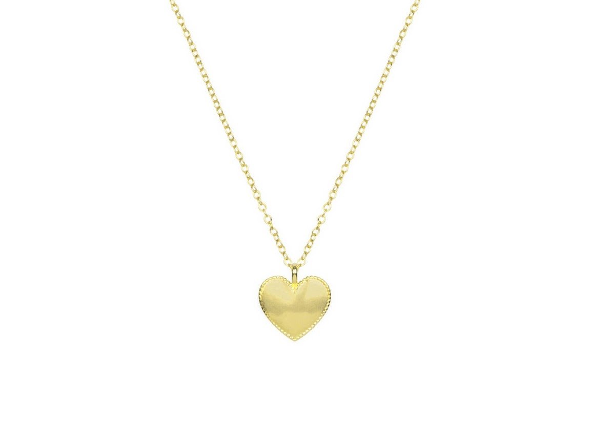Gold Beaded Heart Charm Necklace