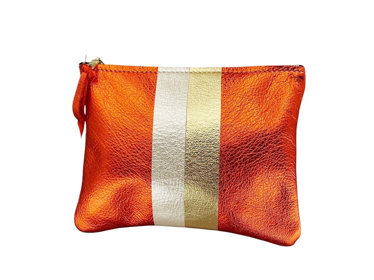 Mango Metallic Everyday Pouch with Platinum/Gold Stripes