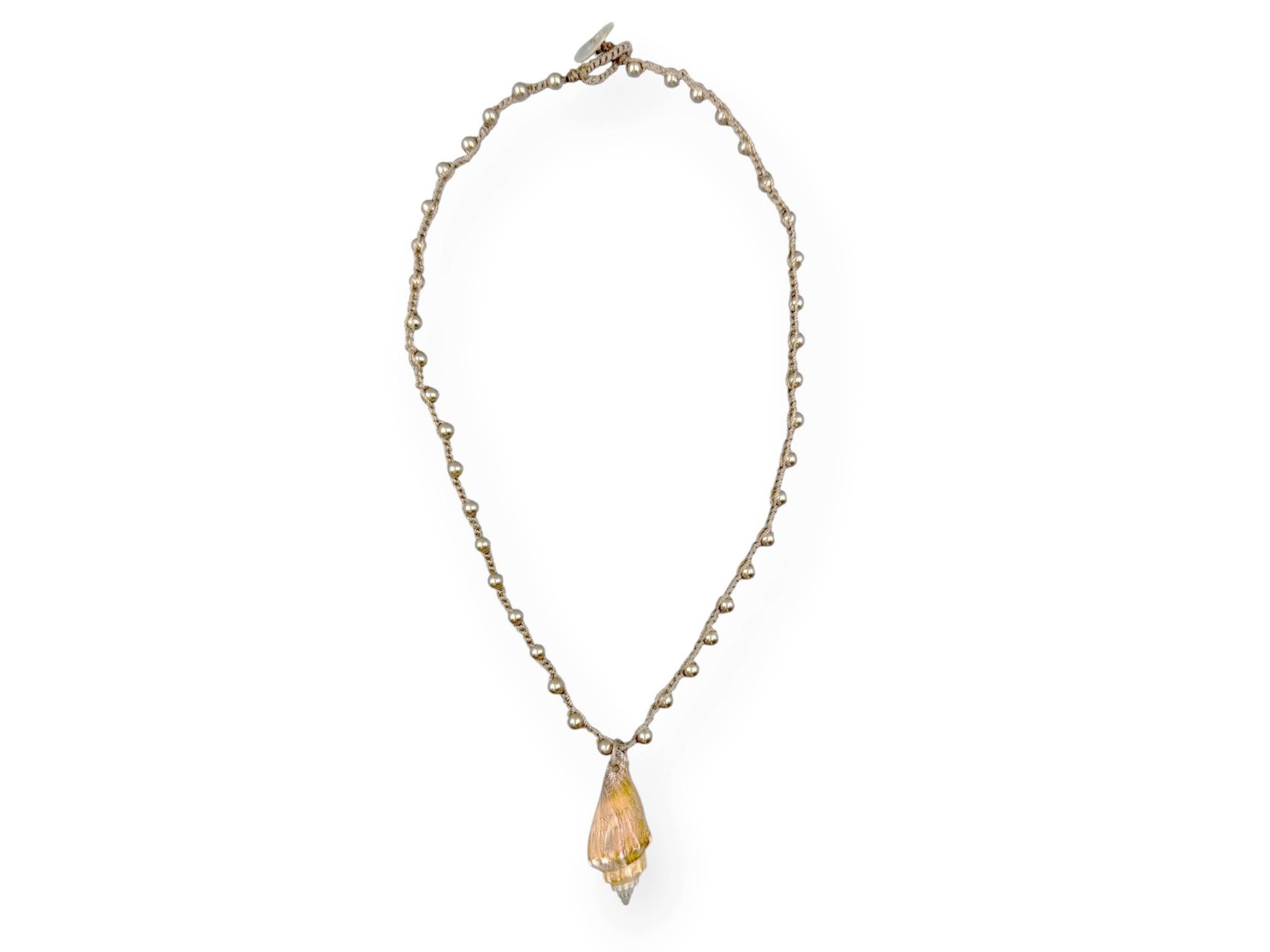 Hand-Crocheted Necklace with Large Hawaiian Cone Shell Charm