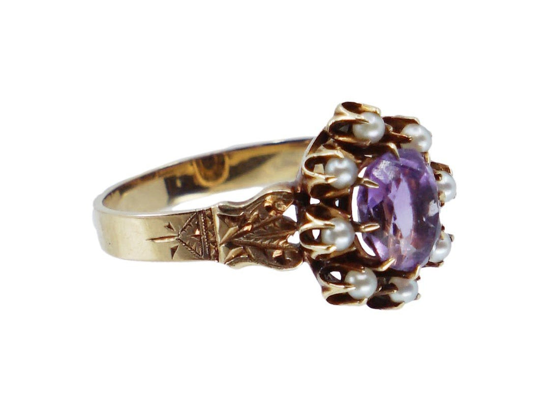 14k Victorian Amethyst and Seed Pearl Ring