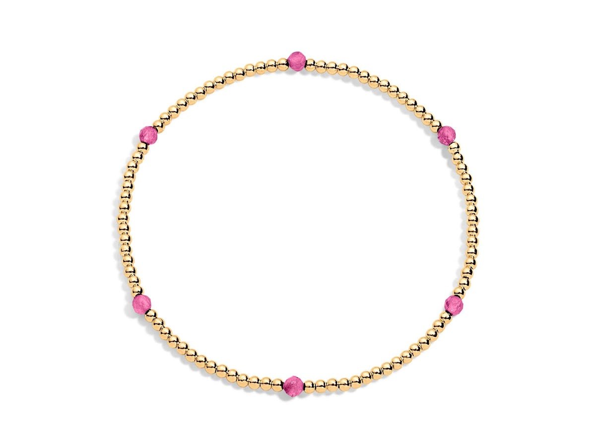 Gold and Pink Tourmaline 2mm Bead Bracelet