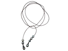 Load image into Gallery viewer, Long Brown Leather Necklace with 7 Gray Tahitian Pearls
