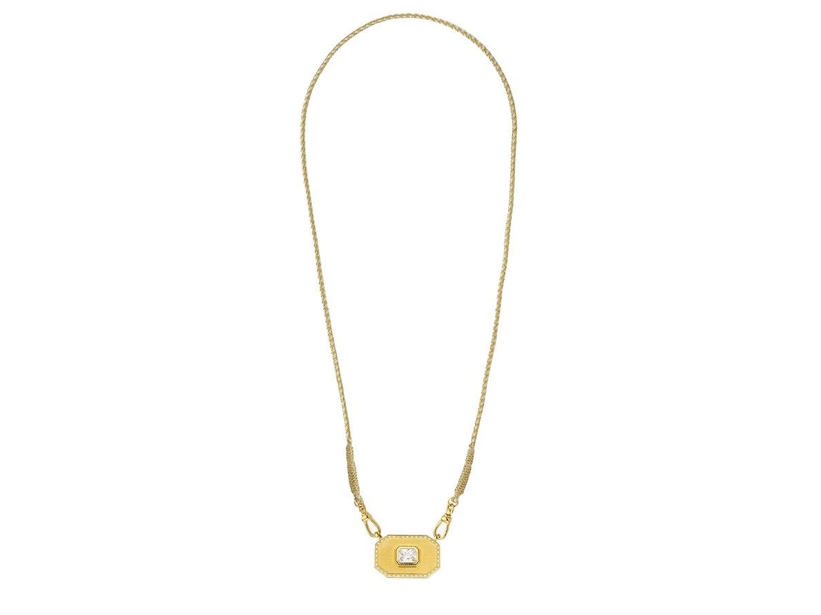 Gold Shield Necklace with CZs