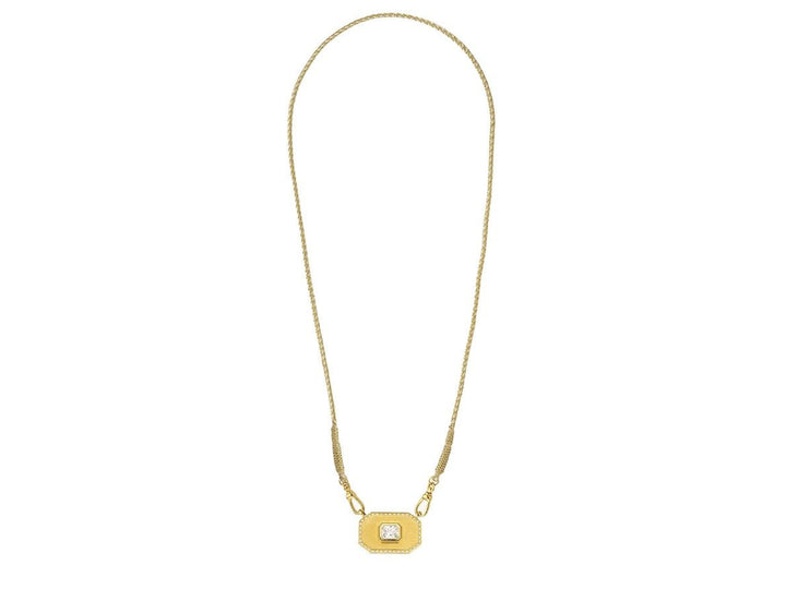 Gold Shield Necklace with CZs
