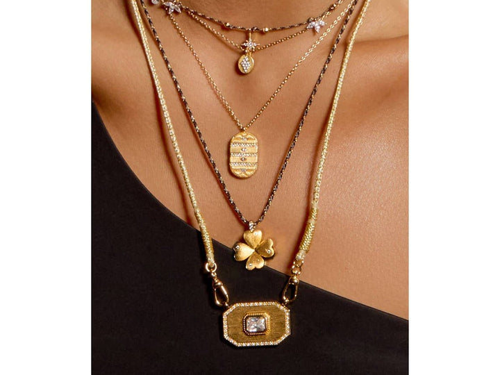 Gold Shield Necklace with CZs