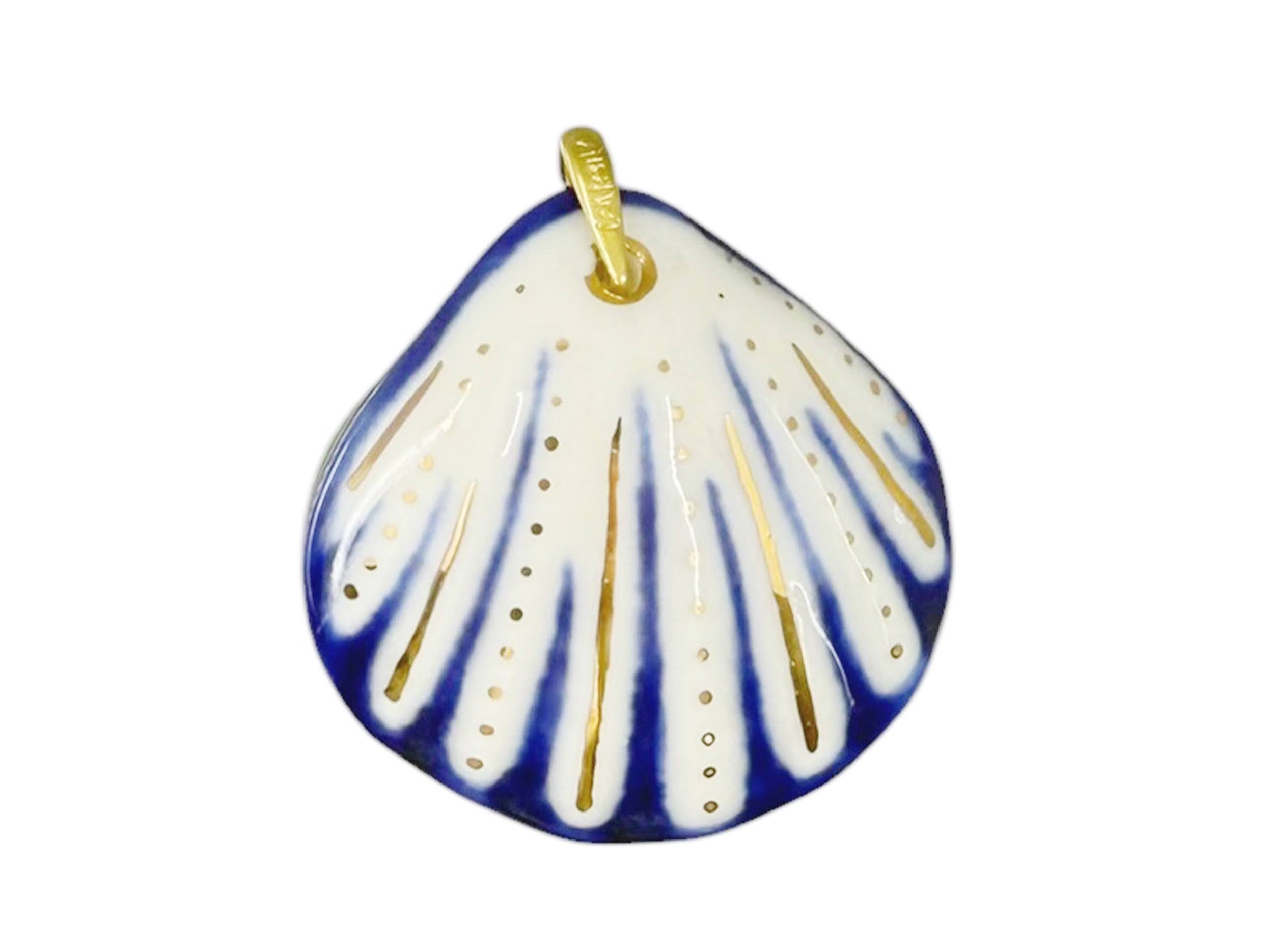 Handpainted Italian Porcelain Navy and White Medium Shell Charm