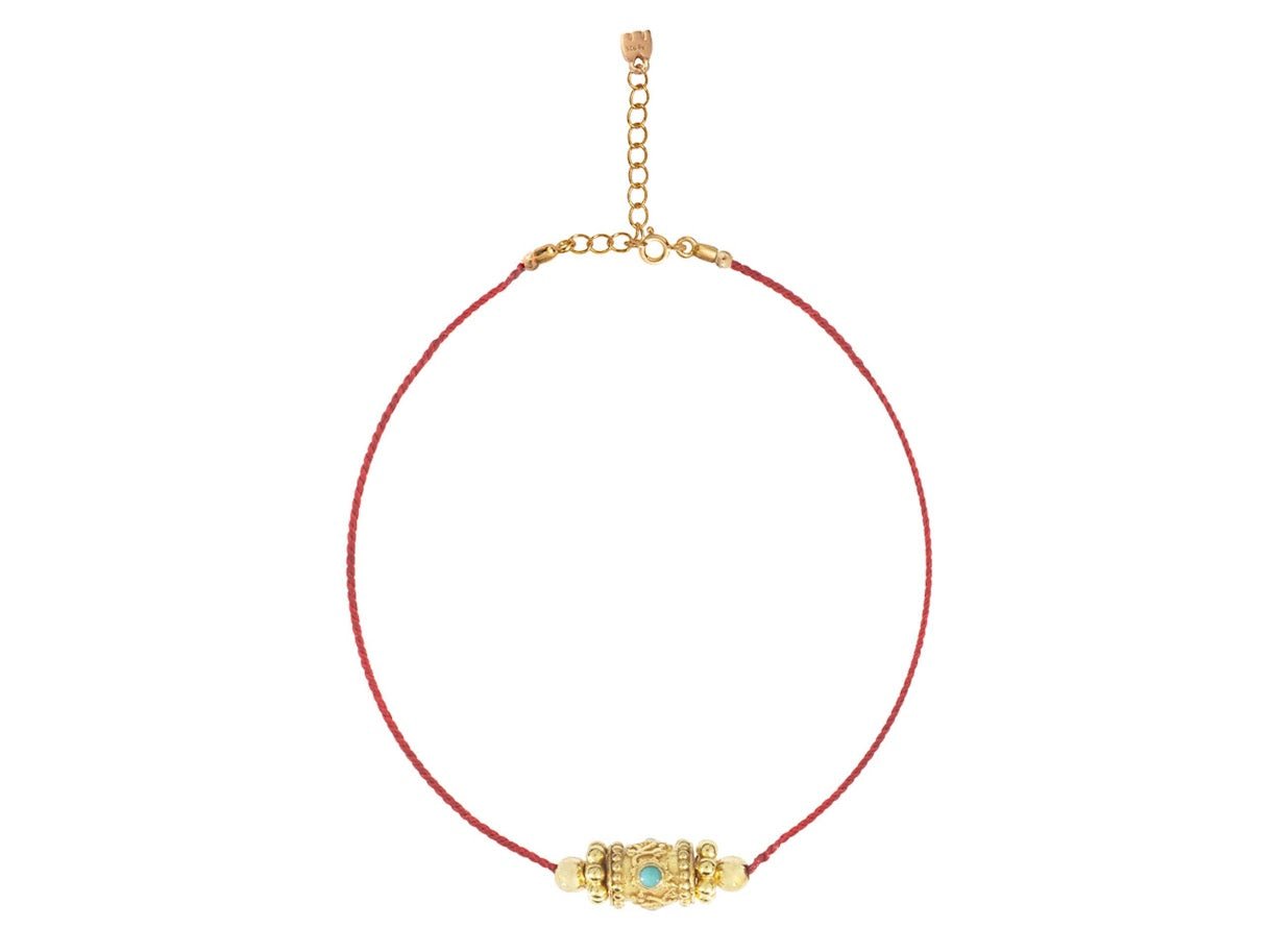 Woven Red Thread Rakhi Choker with Turquoise Bead