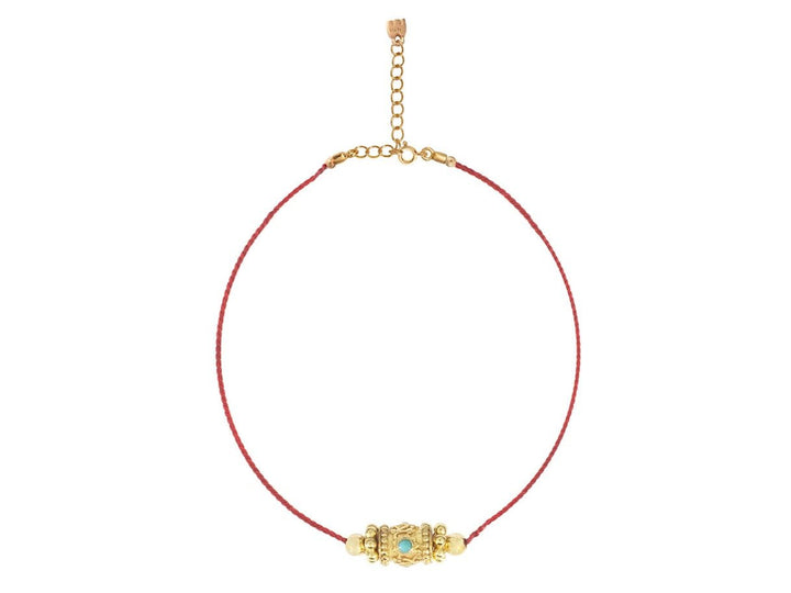 Woven Red Thread Rakhi Choker with Turquoise Bead