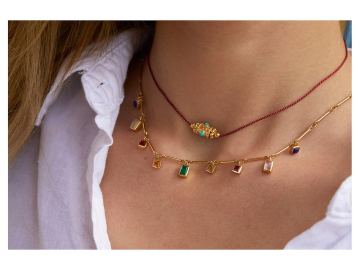 Woven Red Thread Rakhi Choker with Turquoise Bead