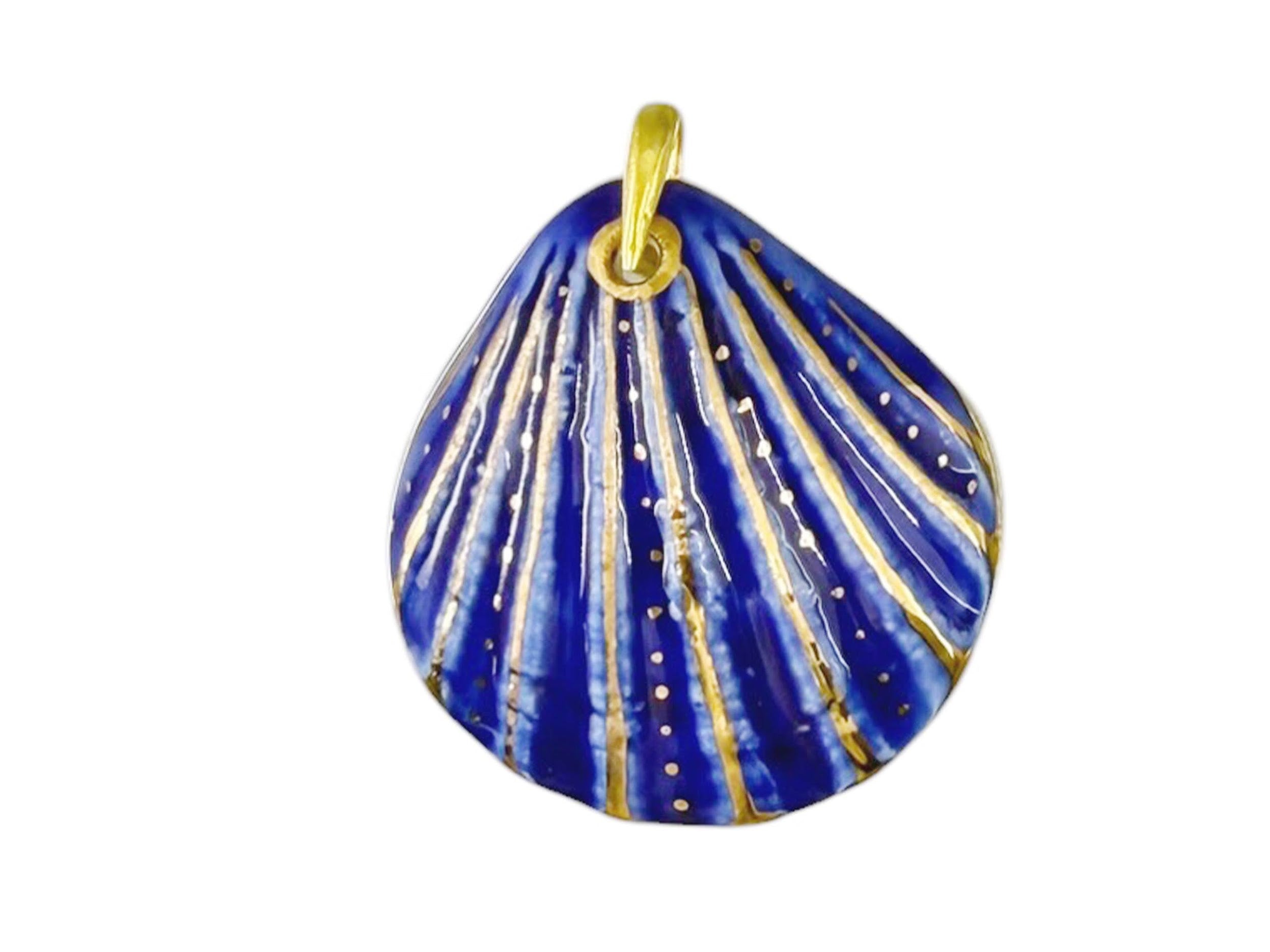 Handpainted Italian Porcelain Navy Medium Shell Charm