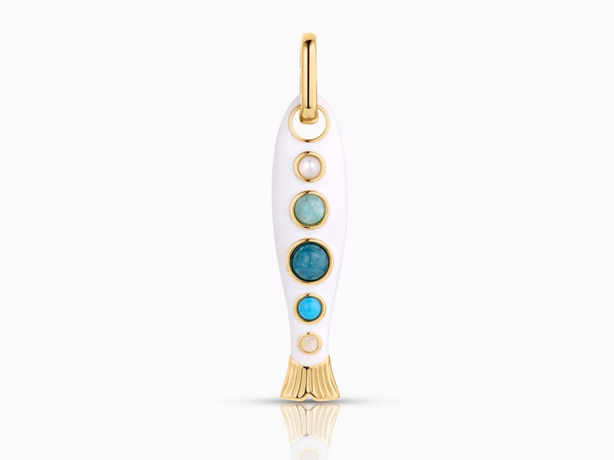 White Enamel Fish Charm with Gemstones