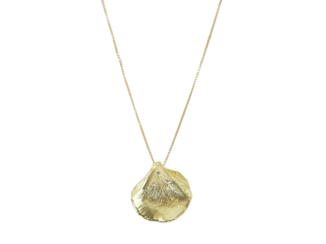 18k Yellow Gold Necklace with Petal Charm and Diamonds