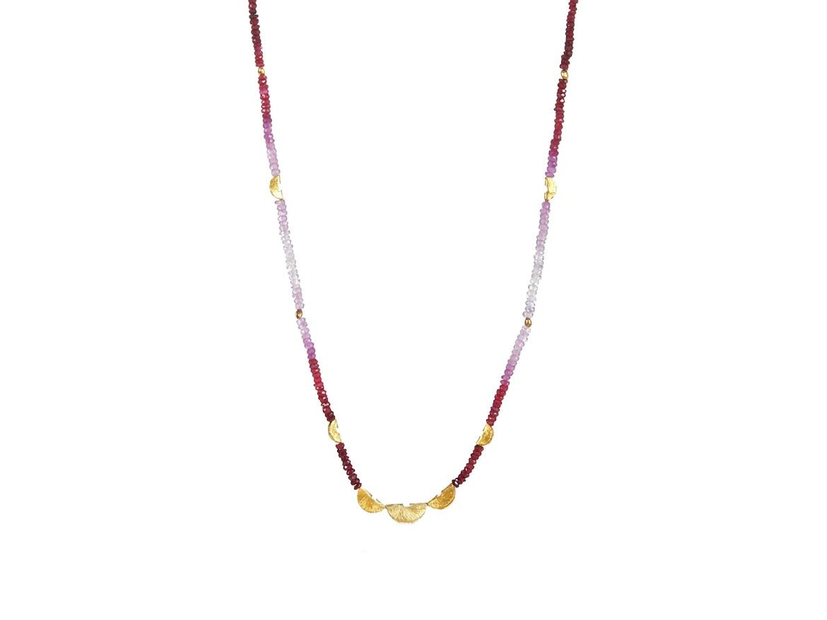 Burmese Ruby and Gold Half Moon Bead Necklace