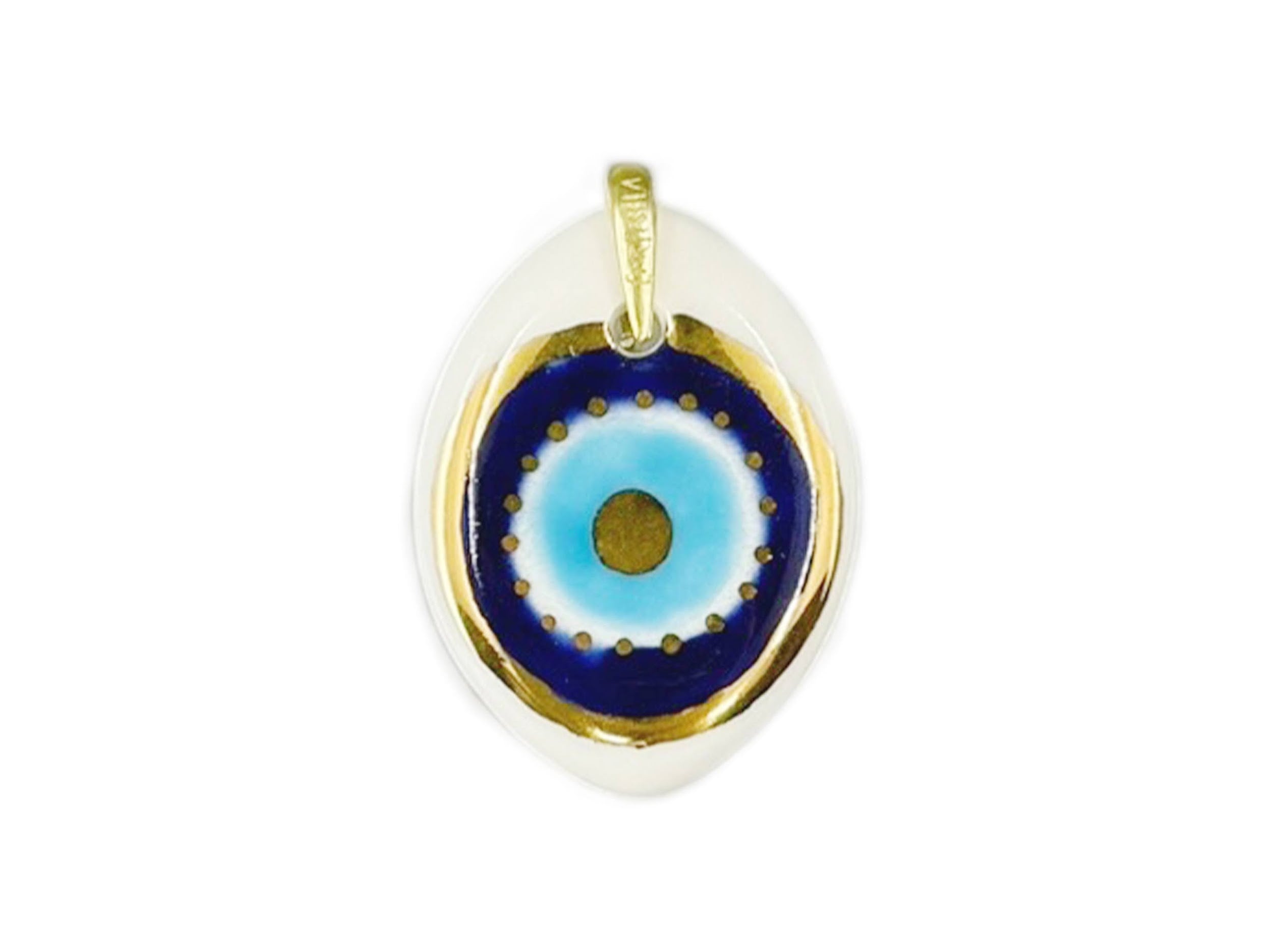 Handpainted Italian Porcelain White, Navy, and Blue Evil Eye Charm