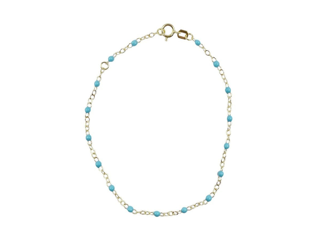 14k Piatto Chain Bracelet with Turquoise Enamel Beads