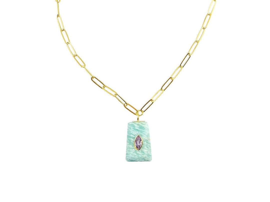 Amazonite and Amethyst Pendant Necklace