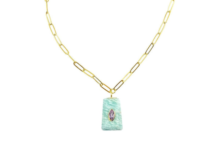 Amazonite and Amethyst Pendant Necklace