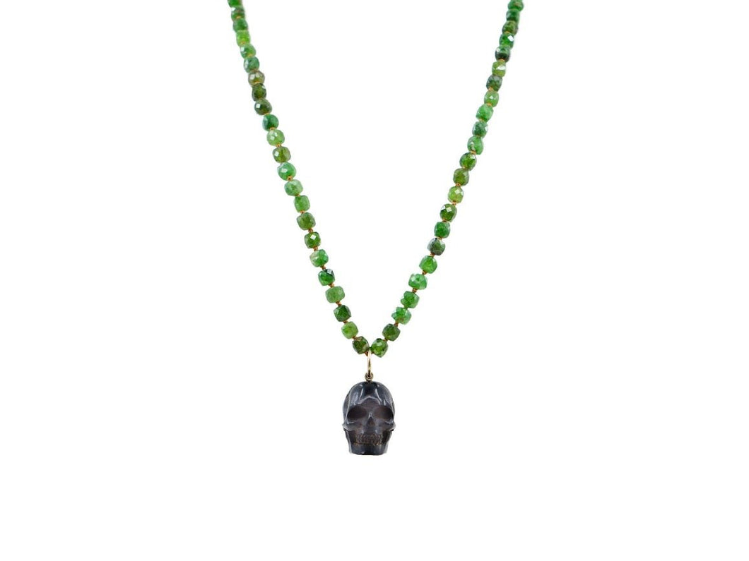 Chrome Diopside Necklace with Siberian Jet Skull