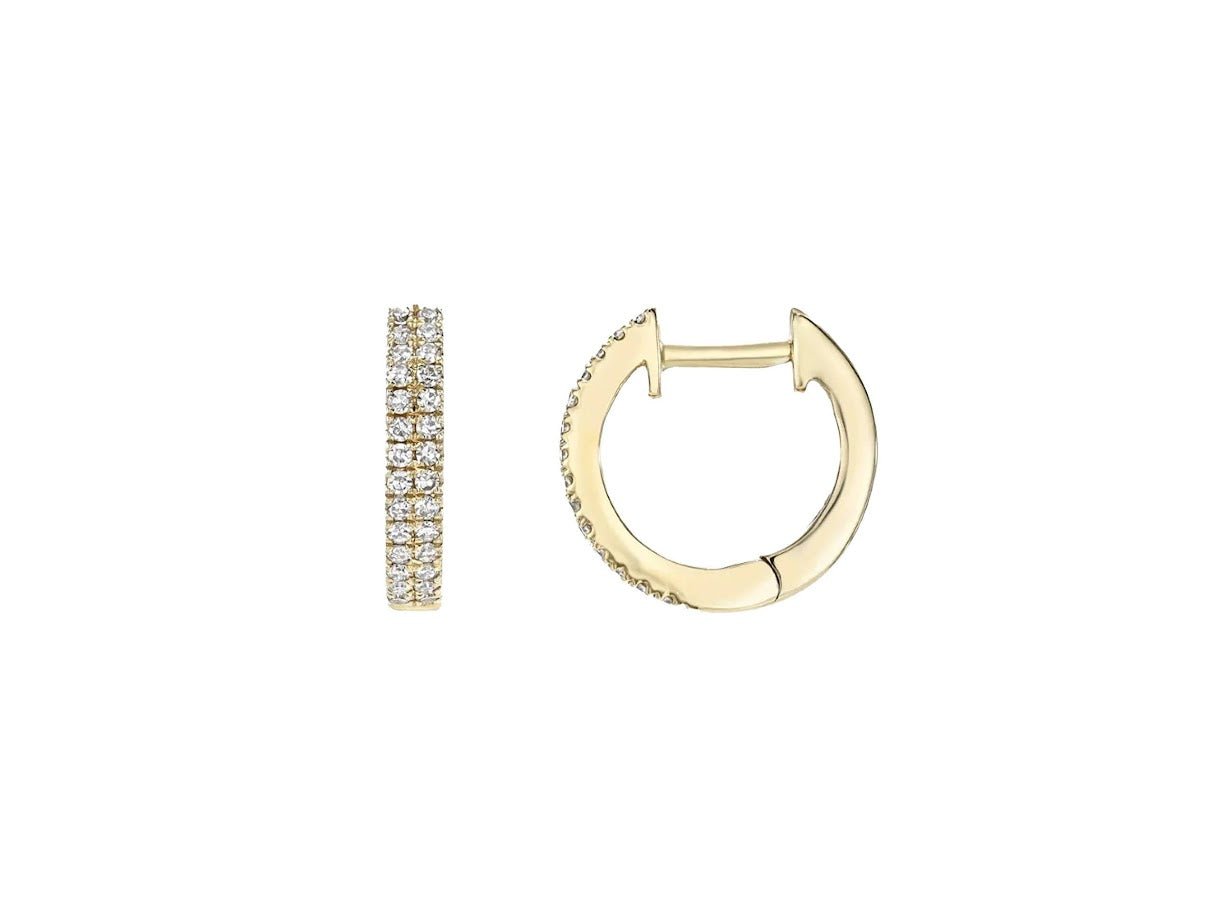 14k Double Row Diamond Huggie Hoops