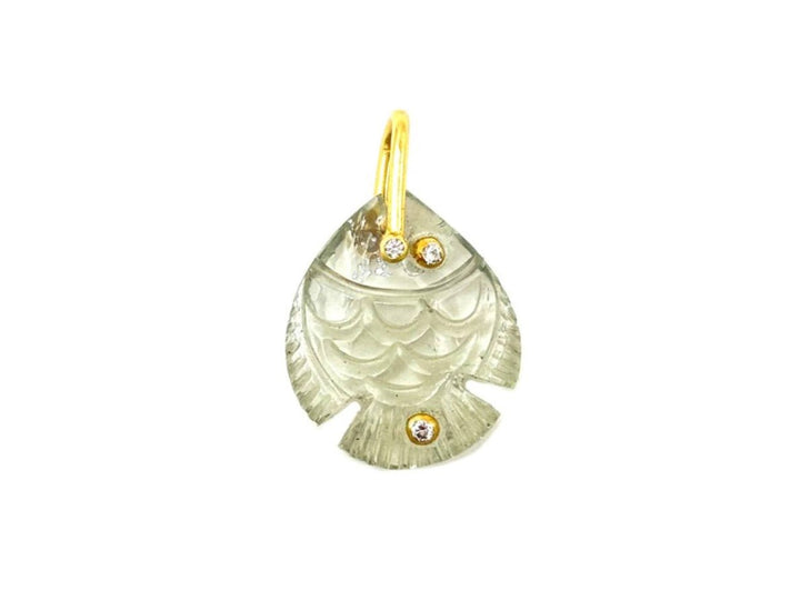 Green Amethyst Fish Charm with Diamond Eye Necklace