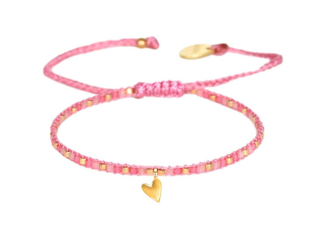 Pink Bead Bracelet with Tiny Heart Charm