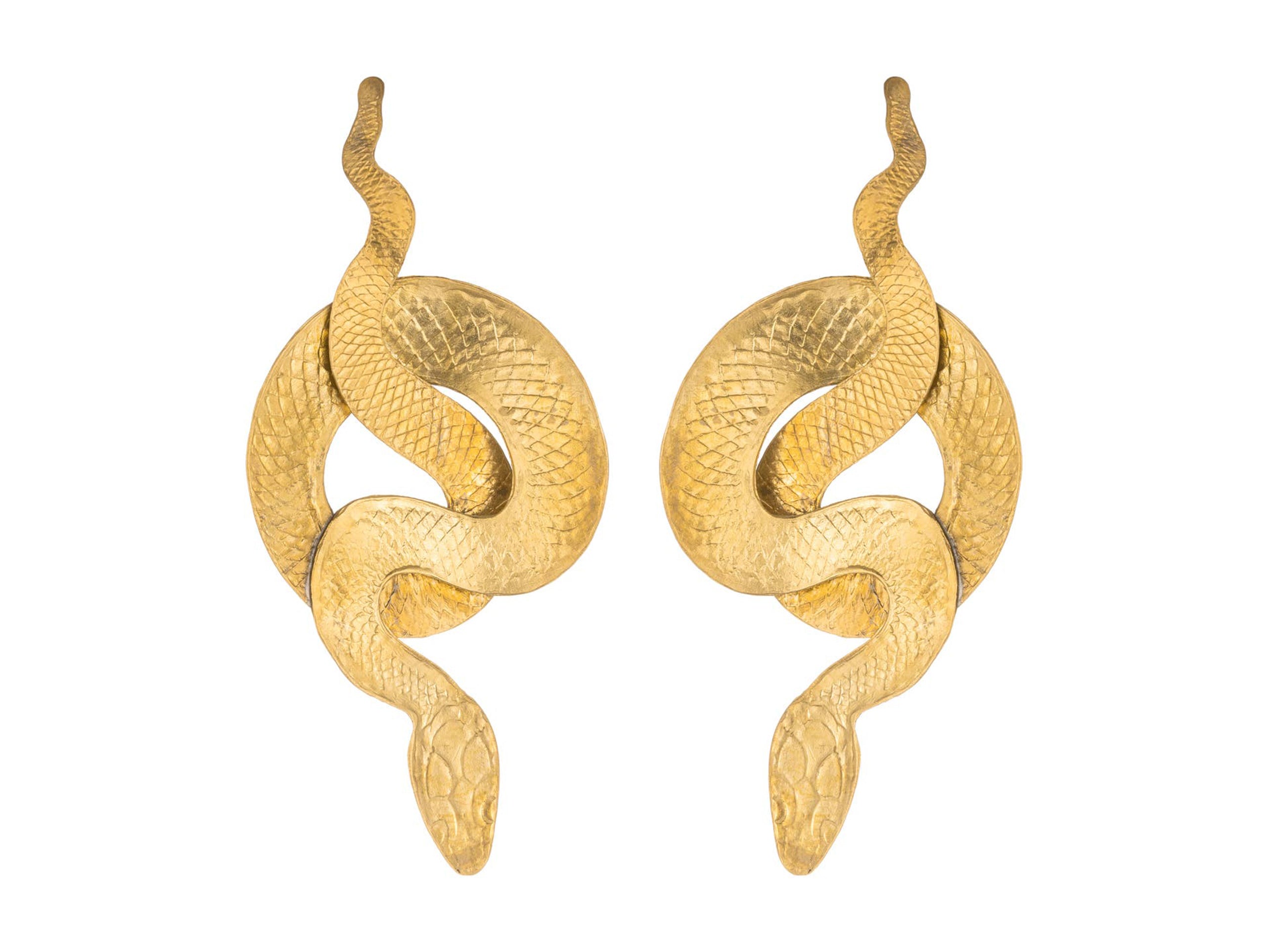 Coiled Viper Brass Drop Earrings