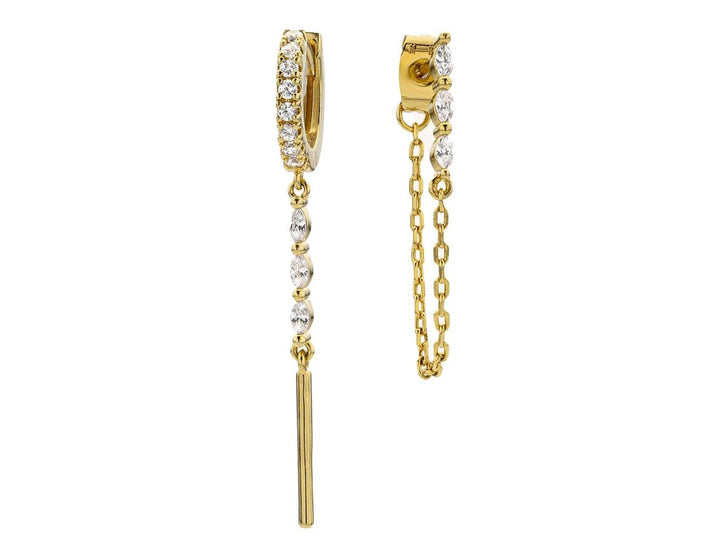 Gold Mismatched Chain Drop Earrings with CZs