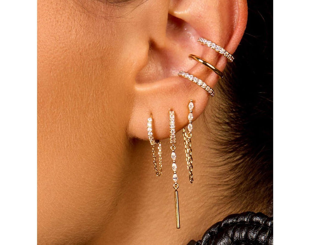 Gold Mismatched Chain Drop Earrings with CZs