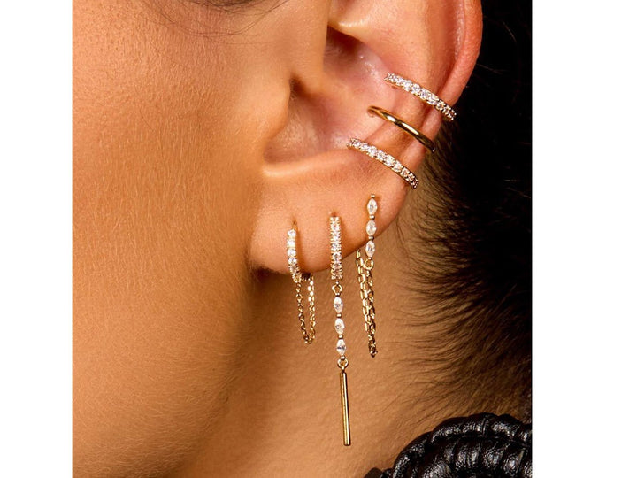 Gold Mismatched Chain Drop Earrings with CZs