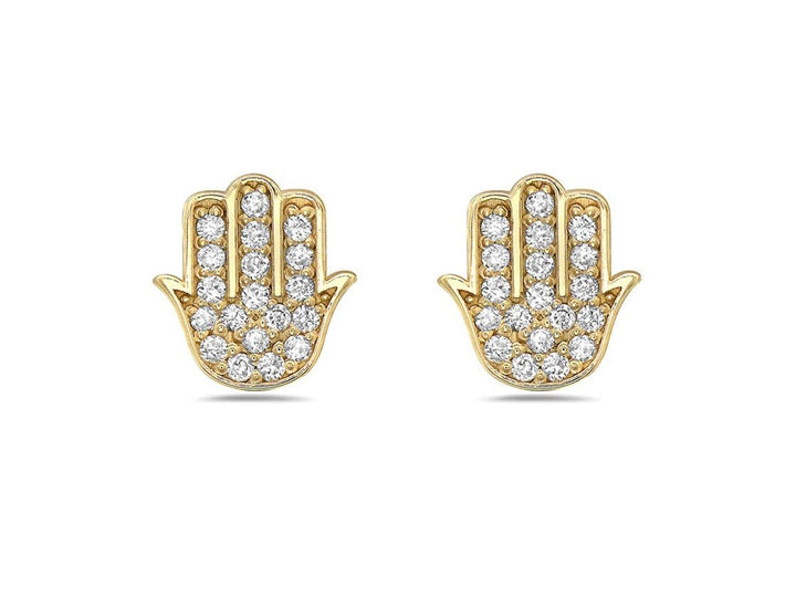 14k Diamond Hamsa Stud Earrings