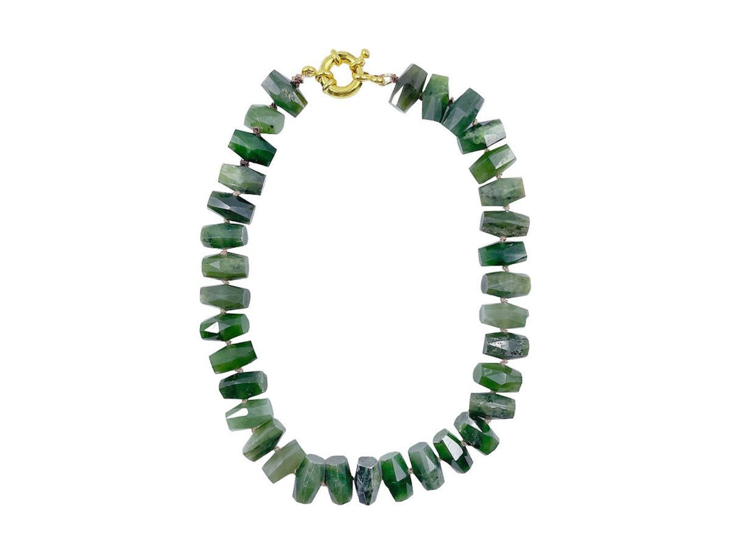 Faceted Jade Barrel Bead Strand Necklace