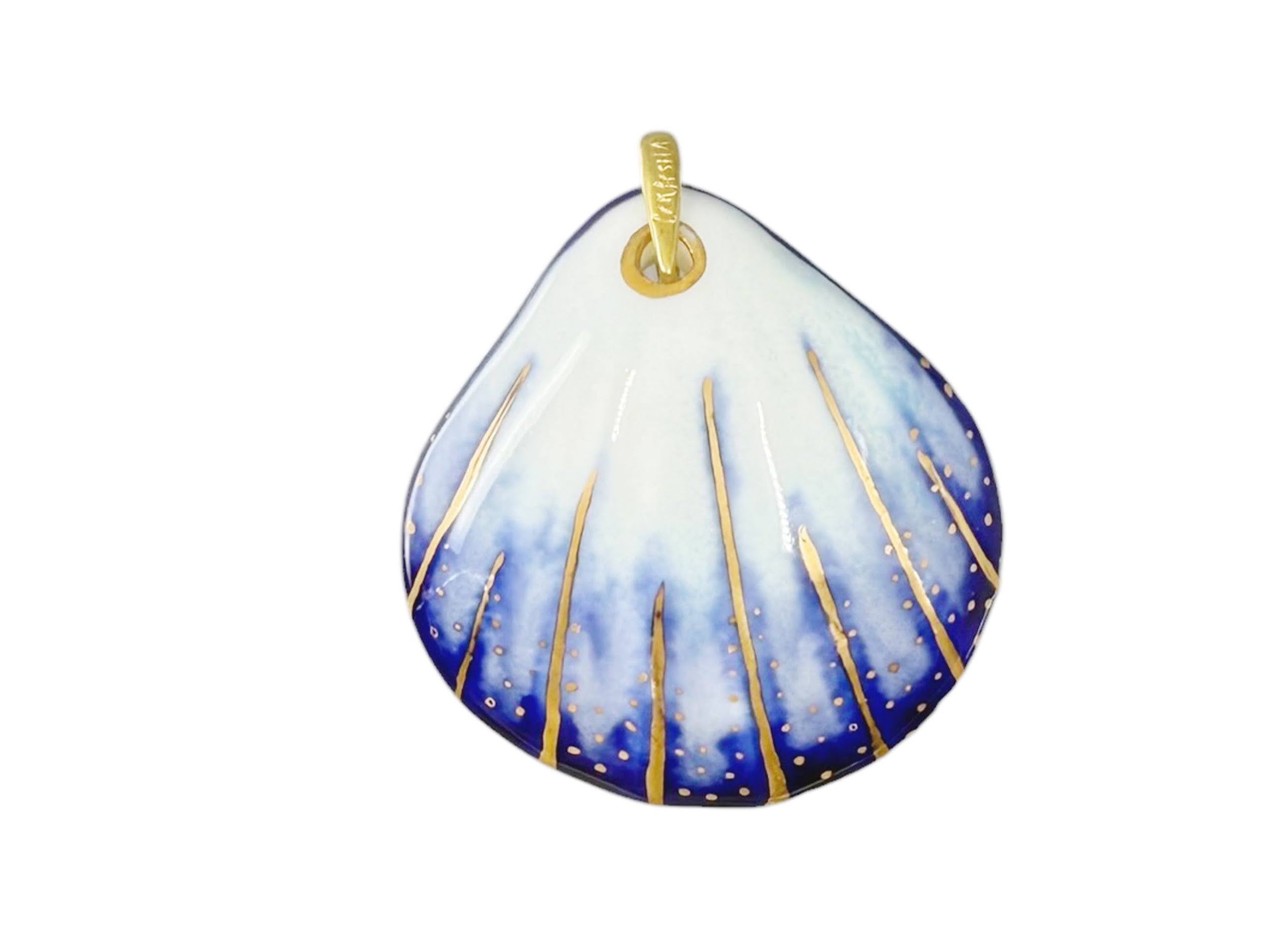 Handpainted Italian Porcelain Navy and Blue Medium Shell Charm
