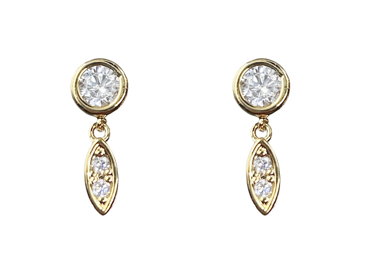 Gold Drop Stud Earrings with CZs