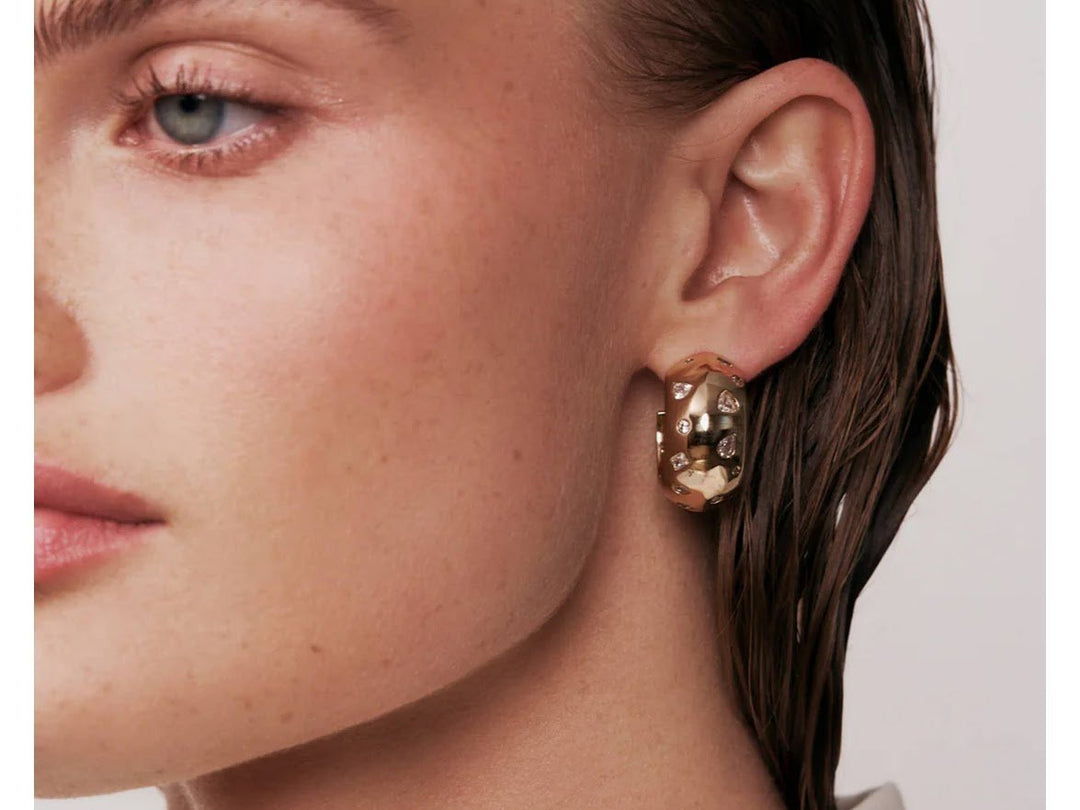 Gold Chunky Hoops with Various CZs