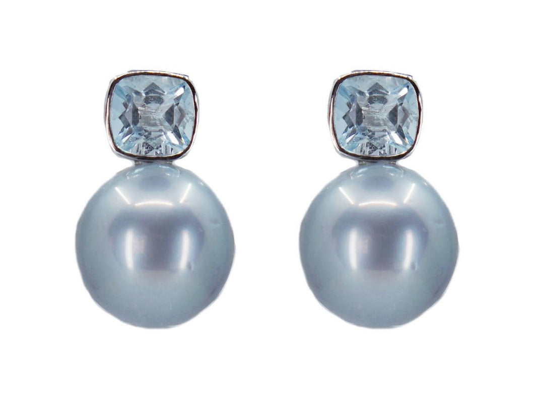 18k Tahitian Pearl Earrings with Aquamarines